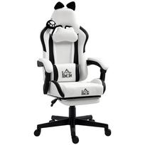 Ergonomic Gaming Chair with Cat Ears, Gamer Armchair with Reclining Backrest, 65 x 62 x 124 cm, White 65 x 62 x 124 cm