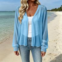 Women's Casual Chiffon Long Sleeve Puff Sleeve Cardigan for Daily Wear M
