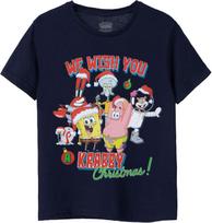 SpongeBob SquarePants Kids Christmas Navy T-Shirt _ Boys Girls Patrick Squidward Sandy Mr Krabs Gary Krabby _ Xmas Gift S