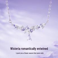 S925 sidabro gvazdikų gėlių karoliai su violetiniais cirkoniais, lengvo prabangumo raktikaulio grandinėlė, puiki gimtadienio dovana jai. 925 Sterling Silver white