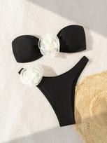 Three-dimensional decorative flower bikini split tube top sexy swimsuit briefs women's L