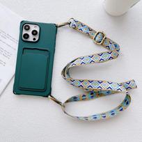 Crossbody Strap Case For iPhone 14 12 13 Mini 11 Pro Max X XR XS 7 8 15 Plus Vintage Lanyard Neck Silicon Wallet Card Slot Cover for iPhone 12 Pro pink