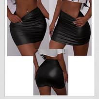 New women's skirt hip-wrapped short skirt PU leather sexy black leather skirt S