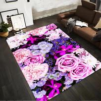 Floral Area Rug with Pink Roses and Purple Flowers, Vibrant Design Suitable for use as an anti-slip for living room bedroom sofas 40x60cm( 15x23in )