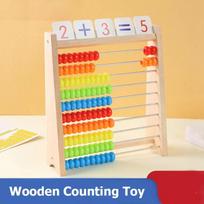 Wooden Counting Toy Abacus Montessori Education Math Toy Children Rainbow Counting Beads Addition Subtraction Operation Learning beige