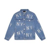 MLB SS24 New York Yankees Embroidered Logo Single-Breasted Long Sleeve Denim Jacket Unisex jackets Light-Blue 3ADKB0141-50BLL S