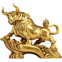 Aris & Juno Chinese Feng Shui Golden Ox Decoration Statue - Yun Shi Ru Yi Figurine Resin Ox Resin for Home Office Decor, Business Gift Large