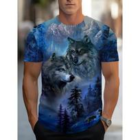Men's Summer 3D Printed Wolf T-Shirt S gray