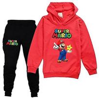 Kids Super Mario Outfit Set Pullover Hoodie Hooded Sweatshirt Top Sweatpants Jogging Pants Tracksuit For Boys Girls less