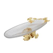 Fruit Tray with Pedestal Elegant Glass Bowl Stand Toned Leaf Shaped Dish for Hosts,