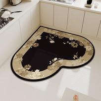 Vintage Heart-Shaped Rug, Diatomaceous Earth Water-Absorbing Mat, Kitchen-Specific Floor Mat, Non-Slip and Stain-Resistant Doormat 70*70cm gray