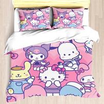 MINISO-Modern Print Duvet Cover Home Cute Sanrio Kuromi Melody Children Bedding Set Girl's Gift Mattress 3 Piece EU Single(135*200cm)3pcs white