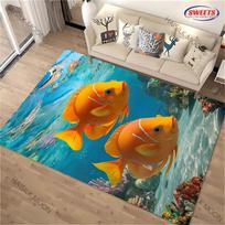 3D Deep Sea Fish Theme Carpet New Release! Rug for Living Rooms Bedrooms, Office Areas, Durable Machines Washable all season Mat 40cm x 60cm