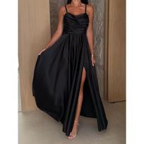 New, summer sexy off-the-shoulder solid color pleated split suspender dress women's clothing S