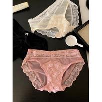 Female Summer Sex Appeal Pure Want Embroidery Lace Stereo Rose Transparent Net Gauze Pure Cotton File Briefs M