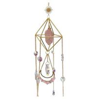 Faux Crystal Prisms Suncatcher, Natural Stone Window Hanging Ornament, Wind Chime Rainbow Maker Pendant for Home Garden Porch A gray