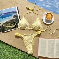 European and American Sexy Ins Flower Embroidery Lace Hollow Split Swimsuit Bikini 2026 S