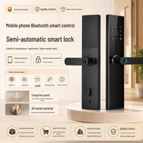 Bluetooth palaikantis pusiau automatinis pirštų atspaudo ir slaptažodžio durų užraktas medinėms miegamojo durims black