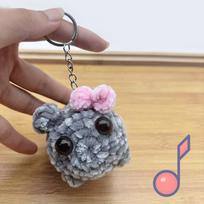 Sad Hamster Keychain With Violin Sound, Hand Knitted Sad Hamster Cuddly Toy One Size beige