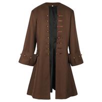 Men's Medieval Pirate Steampunk Jacket - Adult Halloween Cosplay Coat M brown