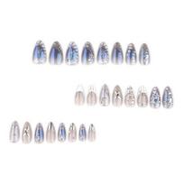 24Pcs 3D Charm Press on Nails for Women, Rhinestone Almond Stick-on Fake Nails, Full Cover Glue on False Nails, DIY Manicure Supplies 24PCS white