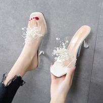 Slides Flowers Shoes for Women Sexy Sandals Clear Heeled Woman Slippers New Fashion Shoe H Sandal Designer Luxury Low Price Eva 34