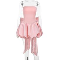 Women Sexy Backless Strapless Big Bow High Waist A Line Short Dress S