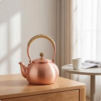 Copper Tea Kettle Handcrafted with Lid Traditional Teapot for Home 1200ML Plain 1200ML Plain