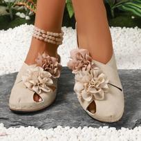 Ladies Shoes 2025 Brand Closed Toe Women's Slippers Floral Outdoor Casual Summer Plus Size Comfortable Wedge Slippers 36 smėlis