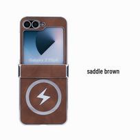 Magnetic Leather Textured Phone Case for Samsung Z-Flip7/Z-Flip6 Z-Flip 5 balno ruda spalva