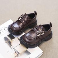 Kids Brown Double Buckle Loafer Shoes Thick Sole Casual Leather School Uniform Shoes 23