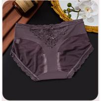 Women's Summer Sexy Lace Mesh Comfortable Skin Friendly Cotton File Middle Waist Triangle Briefs L