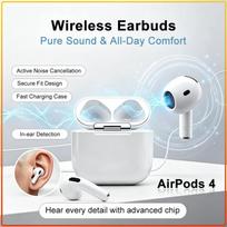 Aukščiausios kokybės Bluetooth ausinės AirPods 4 Aktyvus triukšmo slopinimas Įtraukiantis garsas Jutiklinis valdymas Automatinis prijungimas HD aiškus skambutis Belaidės ausinės balta