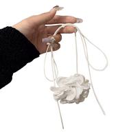 Simple Fabric Flower Long Ribbon Choker Necklaces Neckband Clavicle Chain Choker Party Gift Girl Fabric Flower Necklaces 1 balta