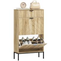 Batų spintelė 8 poroms su ištraukiamu stalčiumi, 2 atverčiamais stalčiais, reguliuojamomis lentynomis, 60x24x105,5cm, ąžuolo 60 x 24 x 105.5 cm