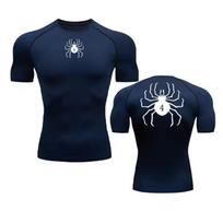 Spider Print Compression Shirts for Men Gym Workout Fitness Undershirts Short Sleeve Quick Dry Athletic T-Shirt Tops Sportswear S tamsiai mėlyna spalva