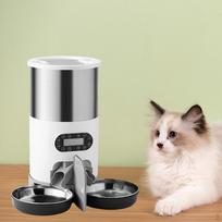 Automatic Cat Feeder Dry Food Dispenser with Bowl Voice Dish Auto Animal Feeding 4.5L Double bowls white