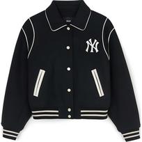 MLB New York Yankees Polo Collar Casual Sports Long Sleeve Jacket Women jackets Black 3FJPV1046-50BKS M