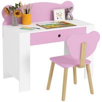 Kids Desk and Chair Set with Drawer for Drawing, Reading, Bear Theme Children Furniture for Bedroom, Daycare, Pink 80 x 41 x 74.5 cm