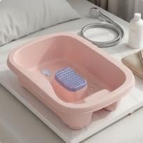 LieFlat Shampoo Basin Comfortable Hair Washing with Neck Rest AntiSlip Base Bedside Pink with Drain Pipe