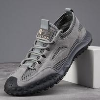 Luxury Brand Men Flats Shoes Outdoor Breathable Beach Shoes Lightweight Quick-drying Shoes Sport  Camping Sneakers Summer Shoes 38 pilka spalva