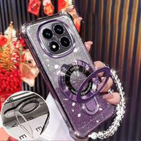For Huawei Honor 400 Lite Honor400 Honor 400 Pro 400Pro Shockproof Phone Case Glitter Magnetic Bracket Holder Bracelet Cover Honor 400 (Global) violetinė