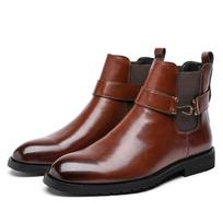 Designer  Vintage England Men Brown Short Tube Chelsea Boots Pointe Toe Leather Business High Quality Ankle Boots Winter Spring 38