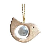 Wooden Bird Suncatcher Hanging Decoration Indoor Outdoor Garden Rainbow Maker Bird Ornament with Faux Crystal Ball Bird beige