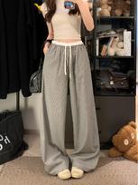 Plus Size Women's Retro Korean Plaid Wide-Leg Pants with Belt 4XL (suggested 90-100 kg)