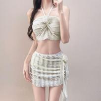 Thai Sexy White Bikini Two-piece Set Fairy Style Hot Girl Vacation Student Swimsuit XL fits 110-120 kg