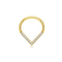 Titanium Peach Heart Nose Ring with Diamond Inlay - 8/10mm 1.2 x 8mm