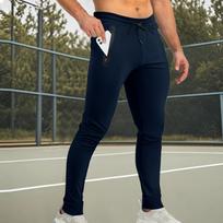 Men's Casual Sports Long Pants Breathable Slimming Gym Trousers Spring Summer Fashionable Straight Leg Pants S tamsiai mėlyna spalva