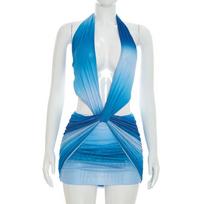 Sexy Gradient Digital Print Halter Backless Summer Dress for Women M