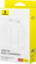 Laidas Baseus Superior Series 2 P10365200211-00, 2 x USB Type C, 100 cm, balta sp., 30 W